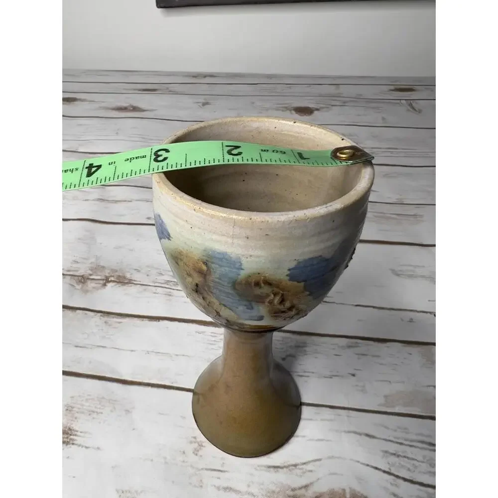 VINTAGE 70s Studio Art Pottery Handmade Stoneware Drip Wine Water Goblet